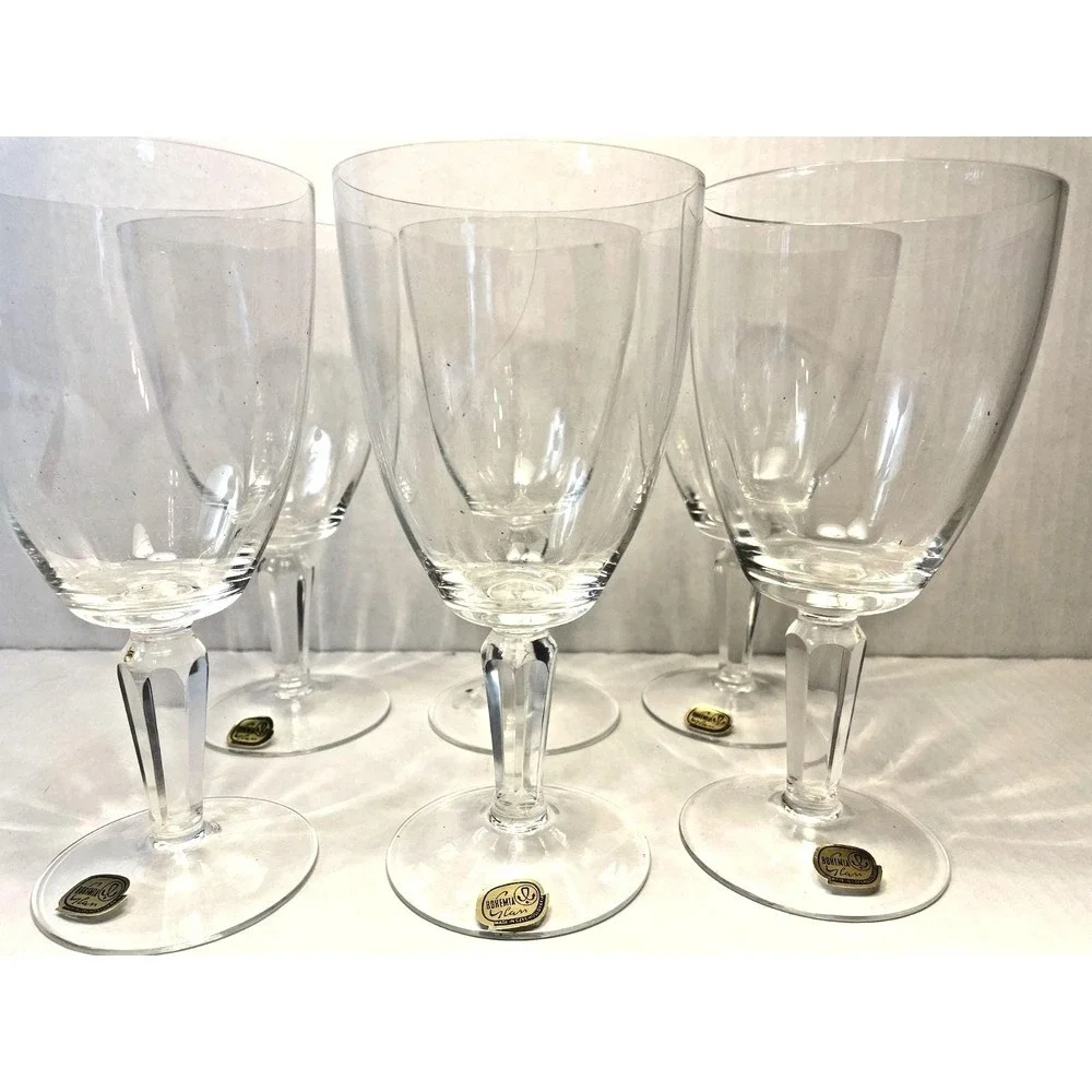 Vintage Bohemia Czech Crystal Stemware Glasses Set of 6 8oz Wine Water